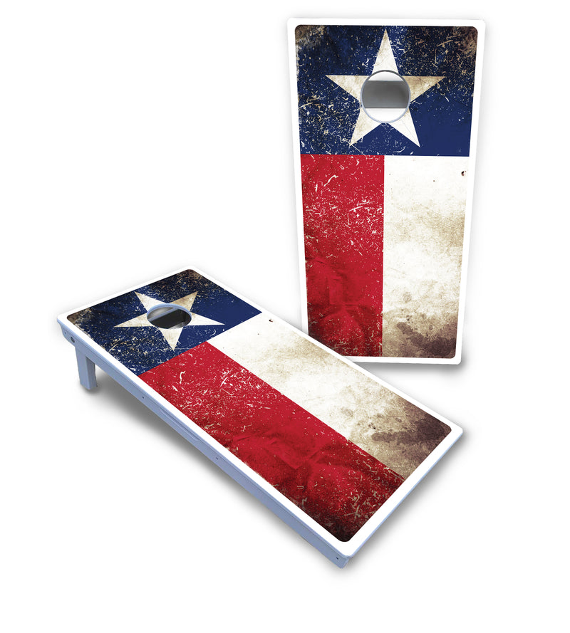 Waterproof - Texas Flag Design - All Weather Boards "Outdoor Solution" 18mm(3/4")Direct UV Printed - Regulation 2' by 4' Cornhole Boards (Set of 2 Boards) Double Thick Legs, with Leg Brace & Dual Support Braces!