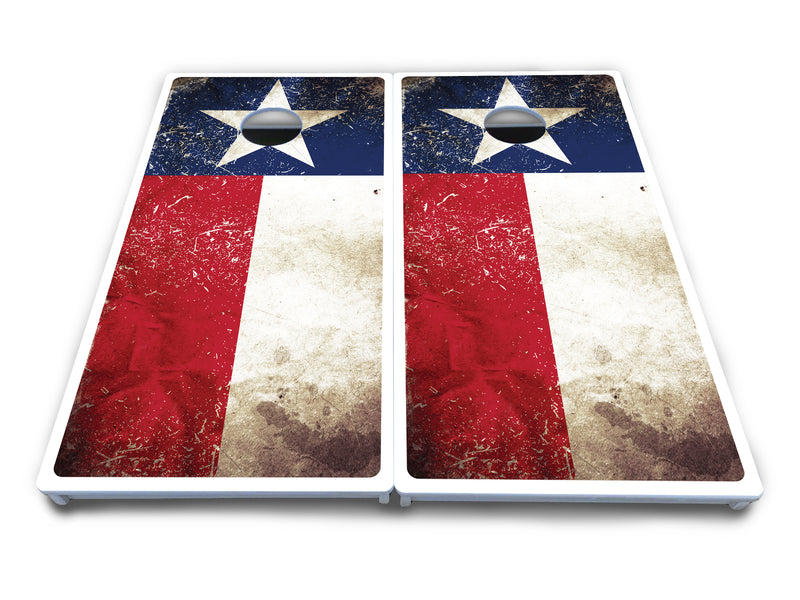 Waterproof - Texas Flag Design - All Weather Boards "Outdoor Solution" 18mm(3/4")Direct UV Printed - Regulation 2' by 4' Cornhole Boards (Set of 2 Boards) Double Thick Legs, with Leg Brace & Dual Support Braces!