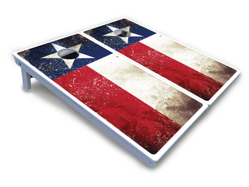 Waterproof - Texas Flag Design - All Weather Boards "Outdoor Solution" 18mm(3/4")Direct UV Printed - Regulation 2' by 4' Cornhole Boards (Set of 2 Boards) Double Thick Legs, with Leg Brace & Dual Support Braces!