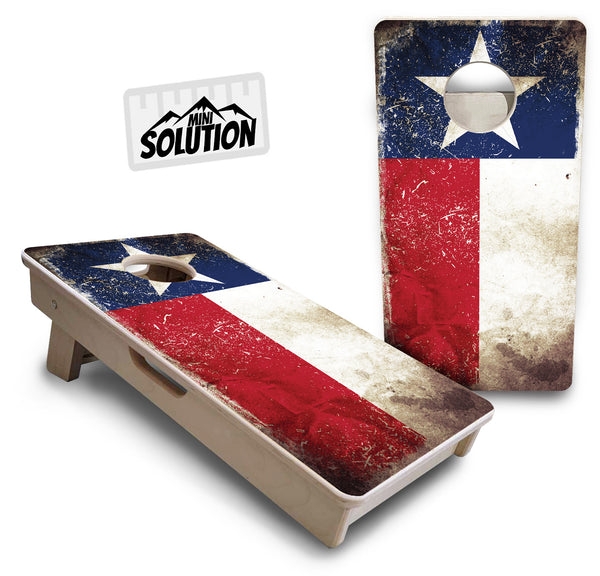 Mini Cornhole 12"x24" Boards - 4" holes - Texas Distressed Flag - 3/4″ Baltic Birch