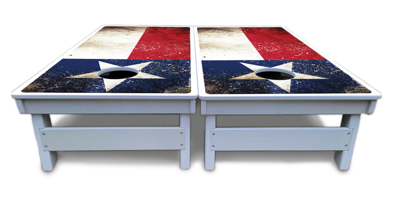 Waterproof - Texas Flag Design - All Weather Boards "Outdoor Solution" 18mm(3/4")Direct UV Printed - Regulation 2' by 4' Cornhole Boards (Set of 2 Boards) Double Thick Legs, with Leg Brace & Dual Support Braces!