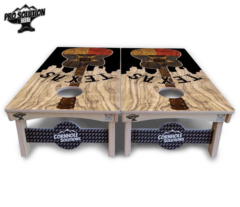 Pro Solution Elite - Texas Guitar Design - Professional Tournament Cornhole Boards 3/4" Baltic Birch - Zero Bounce Zero Movement Vertical Interlocking Braces for Extra Weight & Stability +Double Thick Legs +Airmail Blocker