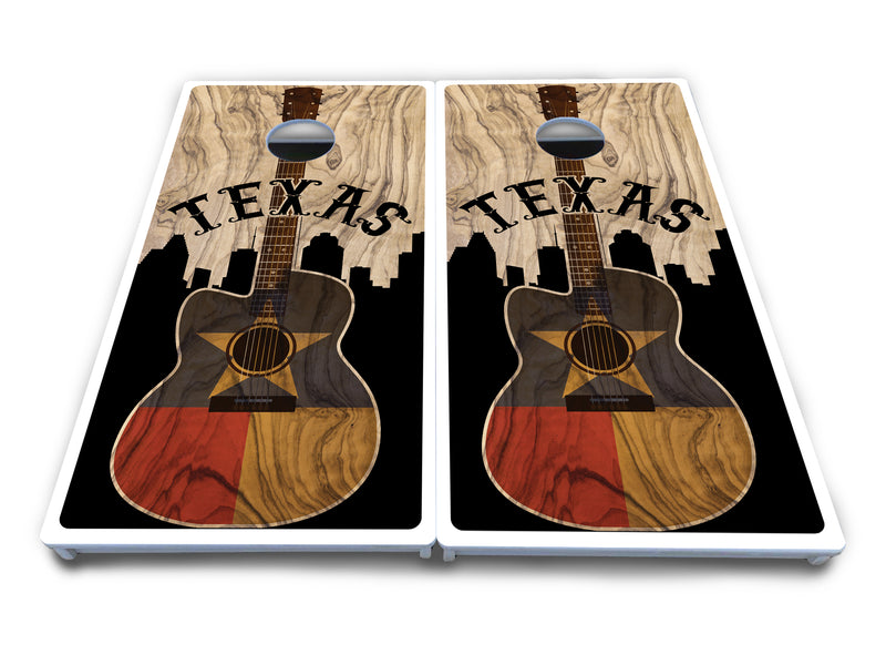 Waterproof - Texas Guitar Design - All Weather Boards "Outdoor Solution" 18mm(3/4")Direct UV Printed - Regulation 2' by 4' Cornhole Boards (Set of 2 Boards) Double Thick Legs, with Leg Brace & Dual Support Braces!