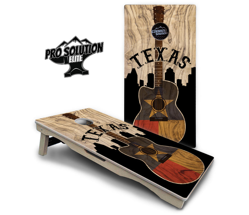 Pro Solution Elite - Texas Guitar Design - Professional Tournament Cornhole Boards 3/4" Baltic Birch - Zero Bounce Zero Movement Vertical Interlocking Braces for Extra Weight & Stability +Double Thick Legs +Airmail Blocker