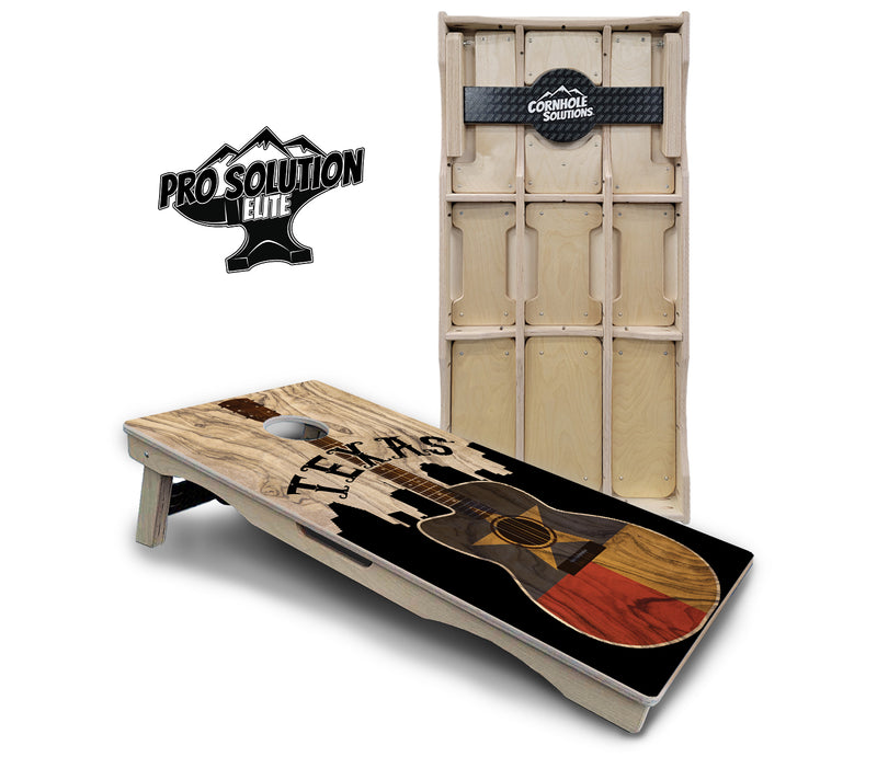 Pro Solution Elite - Texas Guitar Design - Professional Tournament Cornhole Boards 3/4" Baltic Birch - Zero Bounce Zero Movement Vertical Interlocking Braces for Extra Weight & Stability +Double Thick Legs +Airmail Blocker