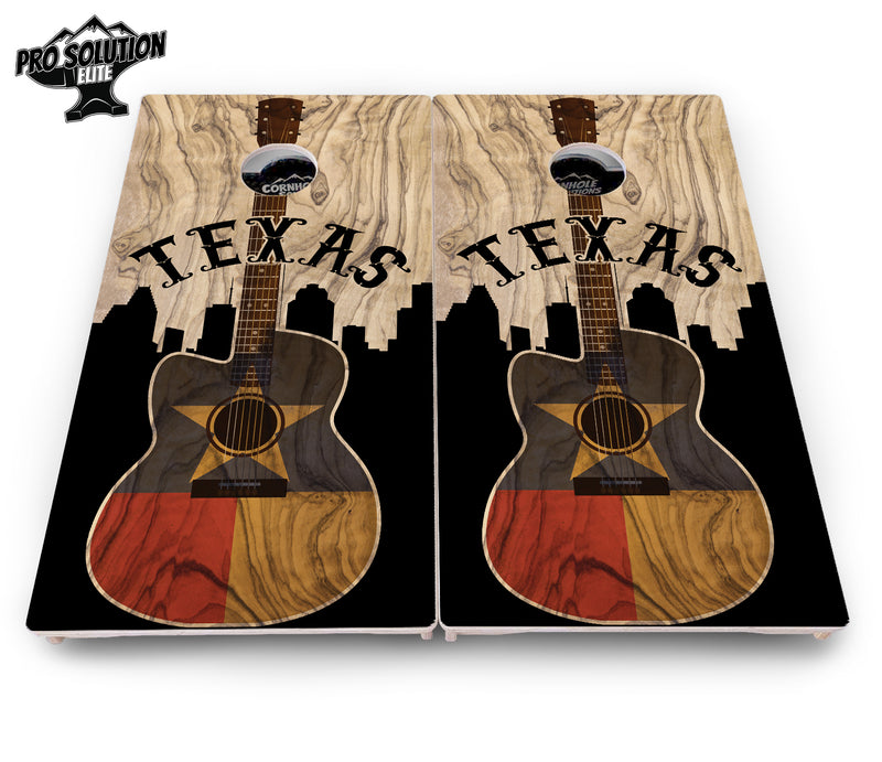 Pro Solution Elite - Texas Guitar Design - Professional Tournament Cornhole Boards 3/4" Baltic Birch - Zero Bounce Zero Movement Vertical Interlocking Braces for Extra Weight & Stability +Double Thick Legs +Airmail Blocker