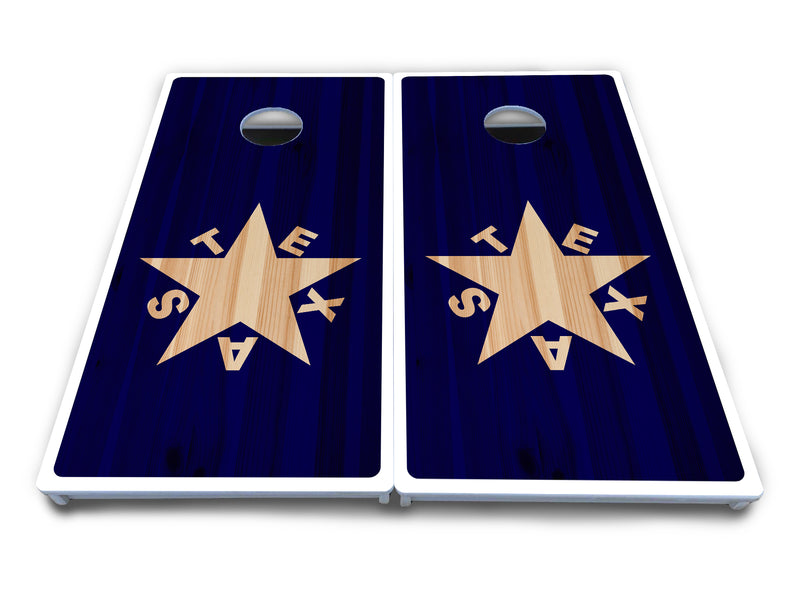 Waterproof - Texas Blue Wood Design - All Weather Boards "Outdoor Solution" 18mm(3/4")Direct UV Printed - Regulation 2' by 4' Cornhole Boards (Set of 2 Boards) Double Thick Legs, with Leg Brace & Dual Support Braces!