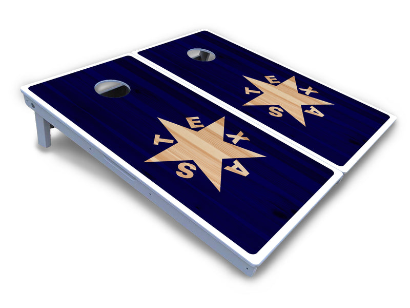 Waterproof - Texas Blue Wood Design - All Weather Boards "Outdoor Solution" 18mm(3/4")Direct UV Printed - Regulation 2' by 4' Cornhole Boards (Set of 2 Boards) Double Thick Legs, with Leg Brace & Dual Support Braces!