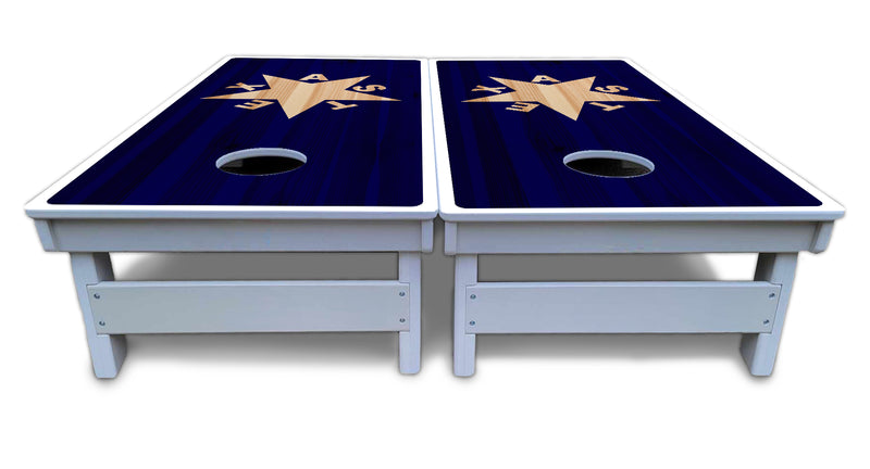 Waterproof - Texas Blue Wood Design - All Weather Boards "Outdoor Solution" 18mm(3/4")Direct UV Printed - Regulation 2' by 4' Cornhole Boards (Set of 2 Boards) Double Thick Legs, with Leg Brace & Dual Support Braces!