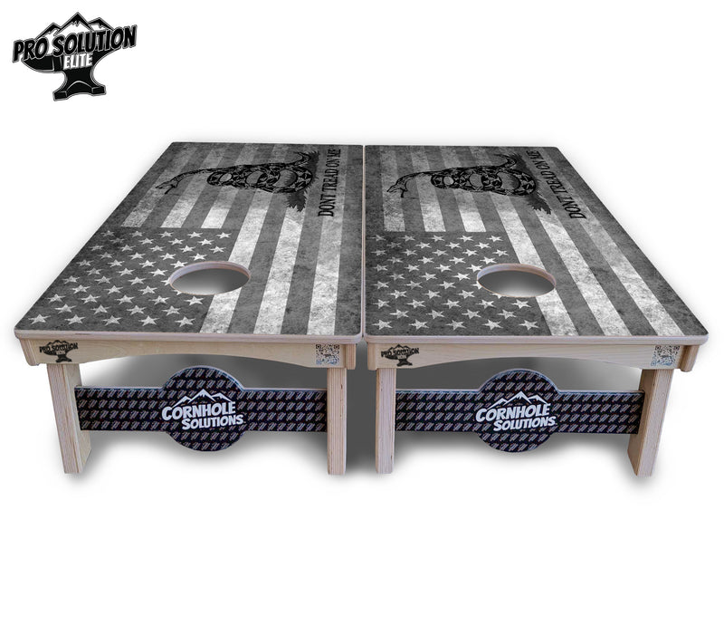 Pro Solution Elite - DTOM B&W Flag - Professional Tournament Cornhole Boards 3/4" Baltic Birch - Zero Bounce Zero Movement Vertical Interlocking Braces for Extra Weight & Stability +Double Thick Legs +Airmail Blocker