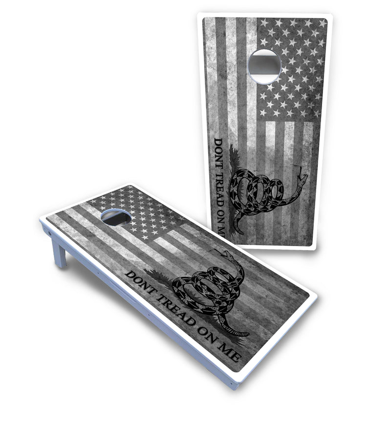 Waterproof - DTOM B&W Flag - All Weather Boards "Outdoor Solution" 18mm(3/4")Direct UV Printed - Regulation 2' by 4' Cornhole Boards (Set of 2 Boards) Double Thick Legs, with Leg Brace & Dual Support Braces!