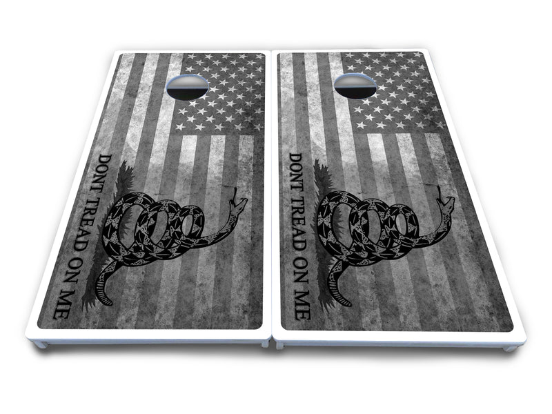 Waterproof - DTOM B&W Flag - All Weather Boards "Outdoor Solution" 18mm(3/4")Direct UV Printed - Regulation 2' by 4' Cornhole Boards (Set of 2 Boards) Double Thick Legs, with Leg Brace & Dual Support Braces!