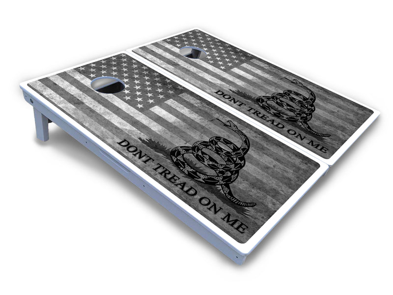 Waterproof - DTOM B&W Flag - All Weather Boards "Outdoor Solution" 18mm(3/4")Direct UV Printed - Regulation 2' by 4' Cornhole Boards (Set of 2 Boards) Double Thick Legs, with Leg Brace & Dual Support Braces!