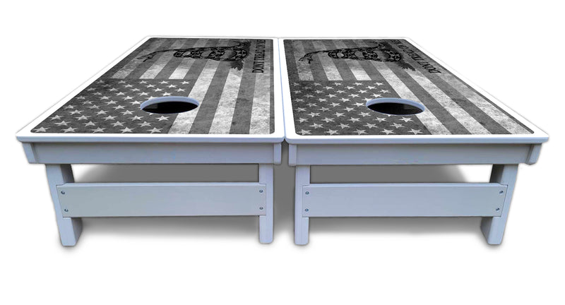 Waterproof - DTOM B&W Flag - All Weather Boards "Outdoor Solution" 18mm(3/4")Direct UV Printed - Regulation 2' by 4' Cornhole Boards (Set of 2 Boards) Double Thick Legs, with Leg Brace & Dual Support Braces!