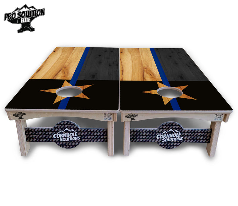 Pro Solution Elite - Texas Thin Blue Line - Professional Tournament Cornhole Boards 3/4" Baltic Birch - Zero Bounce Zero Movement Vertical Interlocking Braces for Extra Weight & Stability +Double Thick Legs +Airmail Blocker