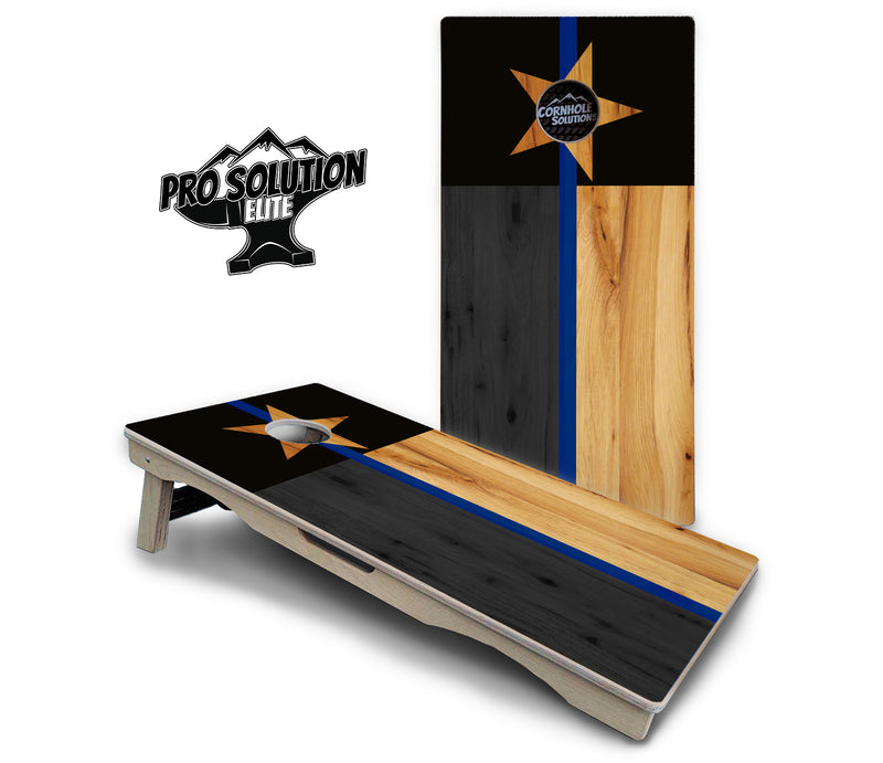 Pro Solution Elite - Texas Thin Blue Line - Professional Tournament Cornhole Boards 3/4" Baltic Birch - Zero Bounce Zero Movement Vertical Interlocking Braces for Extra Weight & Stability +Double Thick Legs +Airmail Blocker