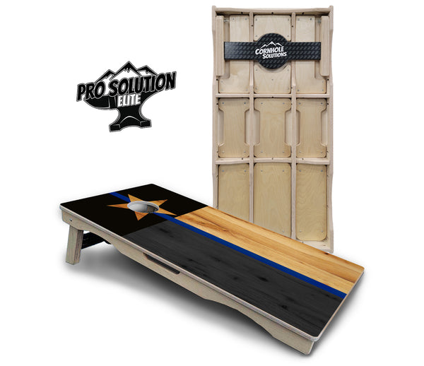 Pro Solution Elite - Texas Thin Blue Line - Professional Tournament Cornhole Boards 3/4" Baltic Birch - Zero Bounce Zero Movement Vertical Interlocking Braces for Extra Weight & Stability +Double Thick Legs +Airmail Blocker