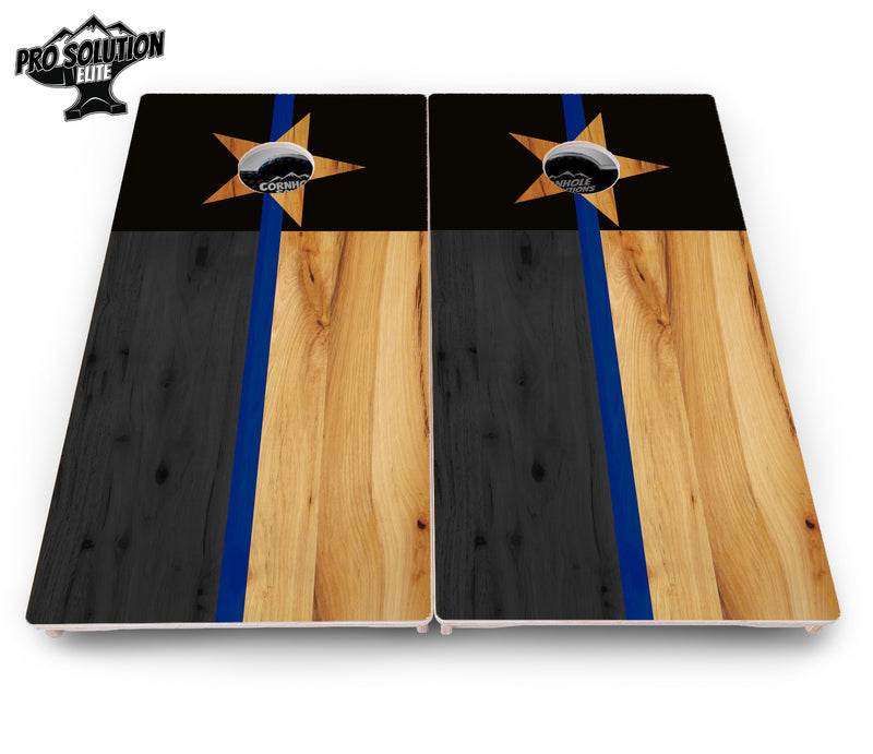 Pro Solution Elite - Texas Thin Blue Line - Professional Tournament Cornhole Boards 3/4" Baltic Birch - Zero Bounce Zero Movement Vertical Interlocking Braces for Extra Weight & Stability +Double Thick Legs +Airmail Blocker