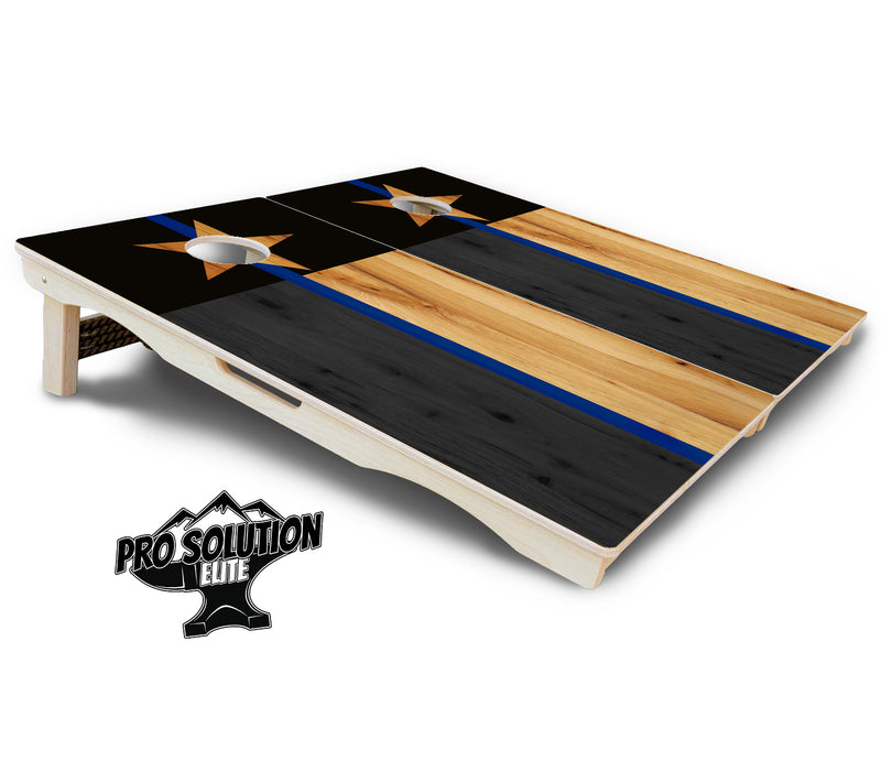 Pro Solution Elite - Texas Thin Blue Line - Professional Tournament Cornhole Boards 3/4" Baltic Birch - Zero Bounce Zero Movement Vertical Interlocking Braces for Extra Weight & Stability +Double Thick Legs +Airmail Blocker