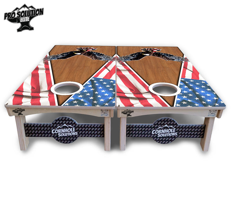 Pro Solution Elite - Eagle Triangle Wood - Professional Tournament Cornhole Boards 3/4" Baltic Birch - Zero Bounce Zero Movement Vertical Interlocking Braces for Extra Weight & Stability +Double Thick Legs +Airmail Blocker