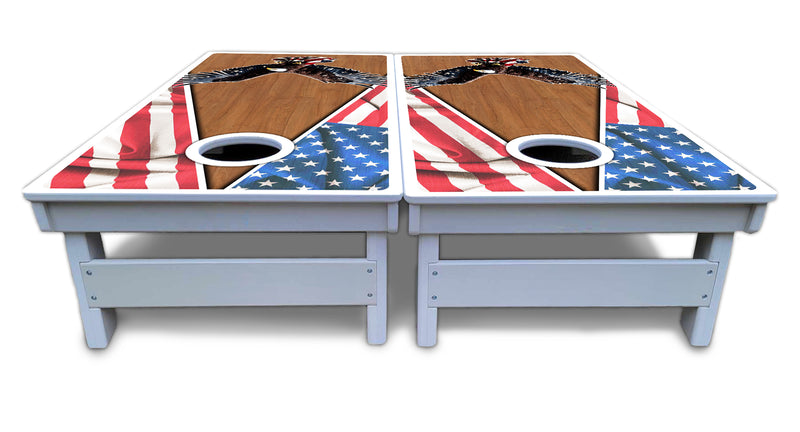 Waterproof - Eagle Triangle Wood - All Weather Boards "Outdoor Solution" 18mm(3/4")Direct UV Printed - Regulation 2' by 4' Cornhole Boards (Set of 2 Boards) Double Thick Legs, with Leg Brace & Dual Support Braces!