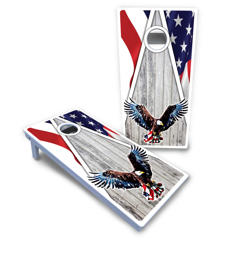 Waterproof - Eagle Triangle Whitewash - All Weather Boards "Outdoor Solution" 18mm(3/4")Direct UV Printed - Regulation 2' by 4' Cornhole Boards (Set of 2 Boards) Double Thick Legs, with Leg Brace & Dual Support Braces!