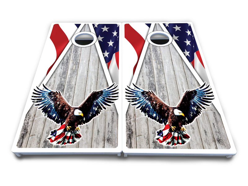 Waterproof - Eagle Triangle Whitewash - All Weather Boards "Outdoor Solution" 18mm(3/4")Direct UV Printed - Regulation 2' by 4' Cornhole Boards (Set of 2 Boards) Double Thick Legs, with Leg Brace & Dual Support Braces!