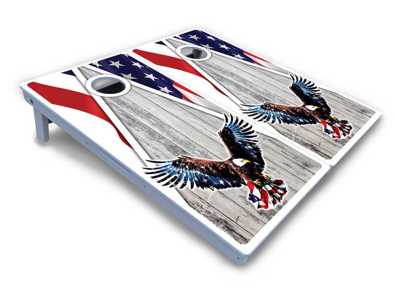 Waterproof - Eagle Triangle Whitewash - All Weather Boards "Outdoor Solution" 18mm(3/4")Direct UV Printed - Regulation 2' by 4' Cornhole Boards (Set of 2 Boards) Double Thick Legs, with Leg Brace & Dual Support Braces!