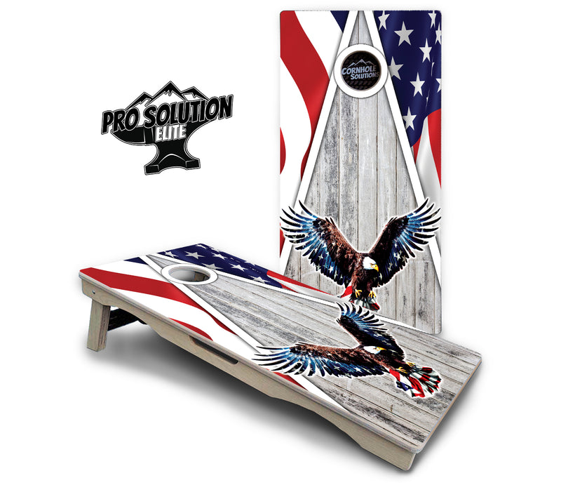 Pro Solution Elite - Eagle Triangle Whitewash - Professional Tournament Cornhole Boards 3/4" Baltic Birch - Zero Bounce Zero Movement Vertical Interlocking Braces for Extra Weight & Stability +Double Thick Legs +Airmail Blocker