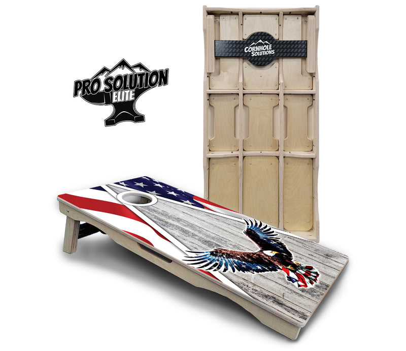 Pro Solution Elite - Eagle Triangle Whitewash - Professional Tournament Cornhole Boards 3/4" Baltic Birch - Zero Bounce Zero Movement Vertical Interlocking Braces for Extra Weight & Stability +Double Thick Legs +Airmail Blocker