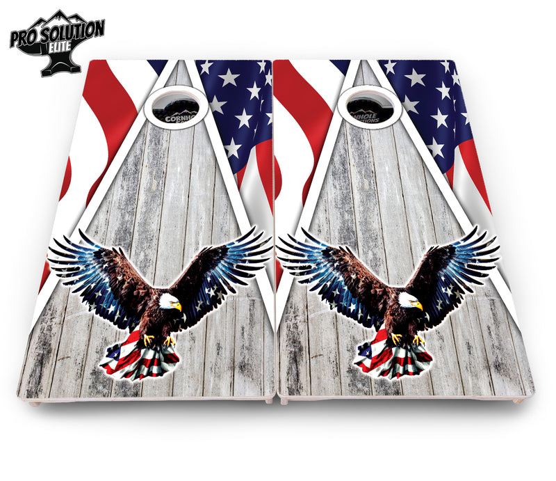 Pro Solution Elite - Eagle Triangle Whitewash - Professional Tournament Cornhole Boards 3/4" Baltic Birch - Zero Bounce Zero Movement Vertical Interlocking Braces for Extra Weight & Stability +Double Thick Legs +Airmail Blocker