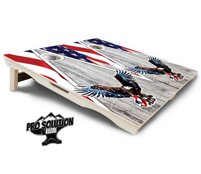 Pro Solution Elite - Eagle Triangle Whitewash - Professional Tournament Cornhole Boards 3/4" Baltic Birch - Zero Bounce Zero Movement Vertical Interlocking Braces for Extra Weight & Stability +Double Thick Legs +Airmail Blocker