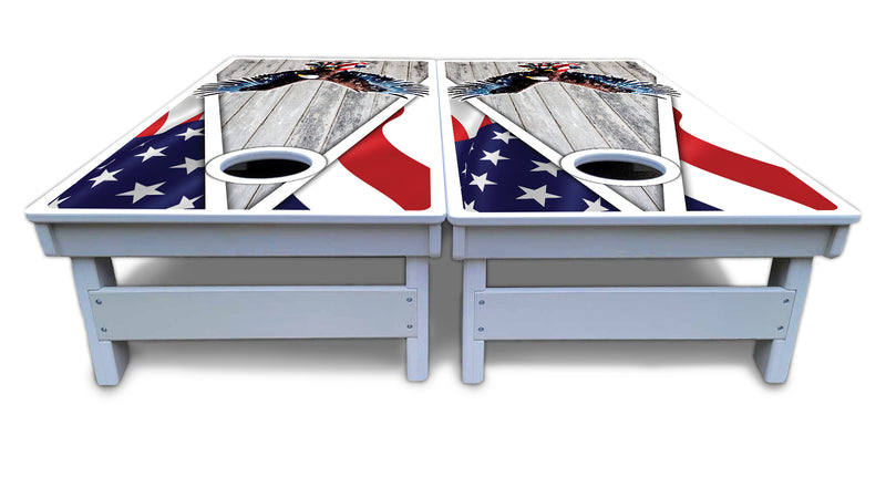 Waterproof - Eagle Triangle Whitewash - All Weather Boards "Outdoor Solution" 18mm(3/4")Direct UV Printed - Regulation 2' by 4' Cornhole Boards (Set of 2 Boards) Double Thick Legs, with Leg Brace & Dual Support Braces!