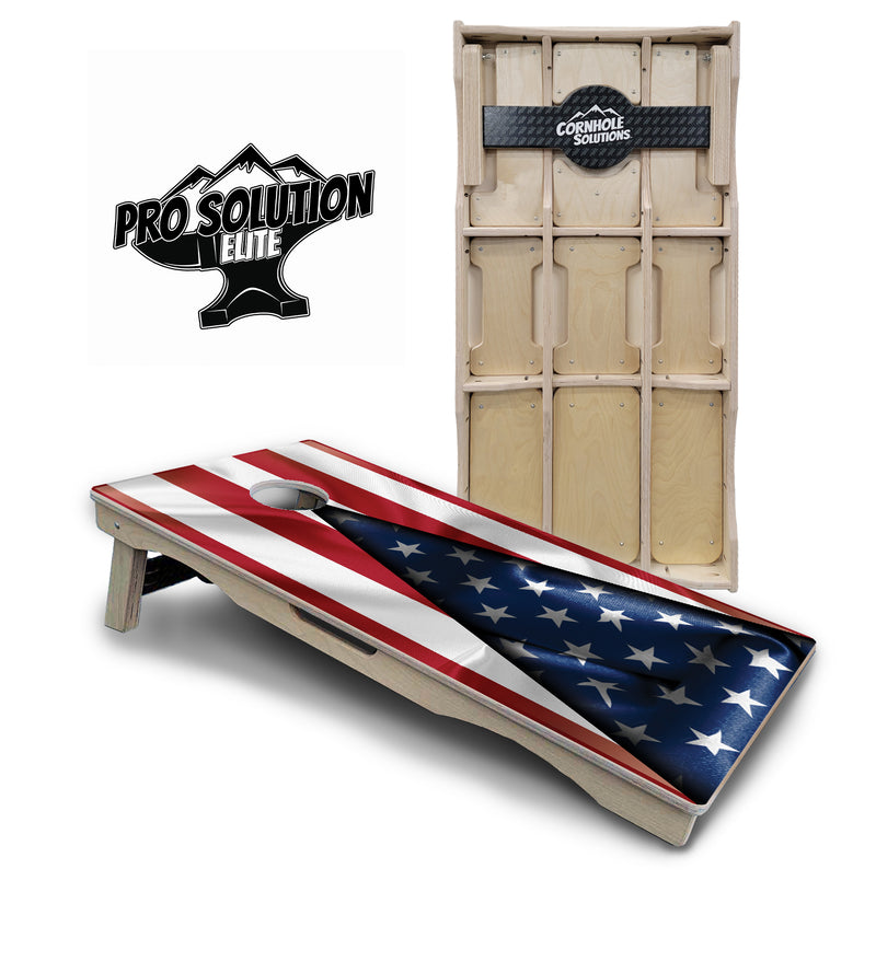 Pro Solution Elite - American Flag Triangle - Professional Tournament Cornhole Boards 3/4" Baltic Birch - Zero Bounce Zero Movement Vertical Interlocking Braces for Extra Weight & Stability +Double Thick Legs +Airmail Blocker