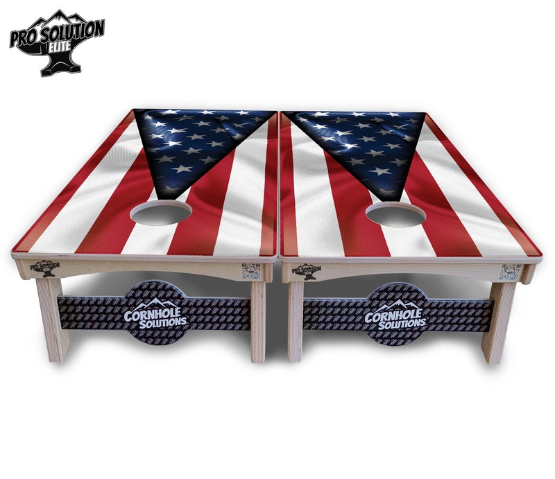 Pro Solution Elite - American Flag Triangle - Professional Tournament Cornhole Boards 3/4" Baltic Birch - Zero Bounce Zero Movement Vertical Interlocking Braces for Extra Weight & Stability +Double Thick Legs +Airmail Blocker