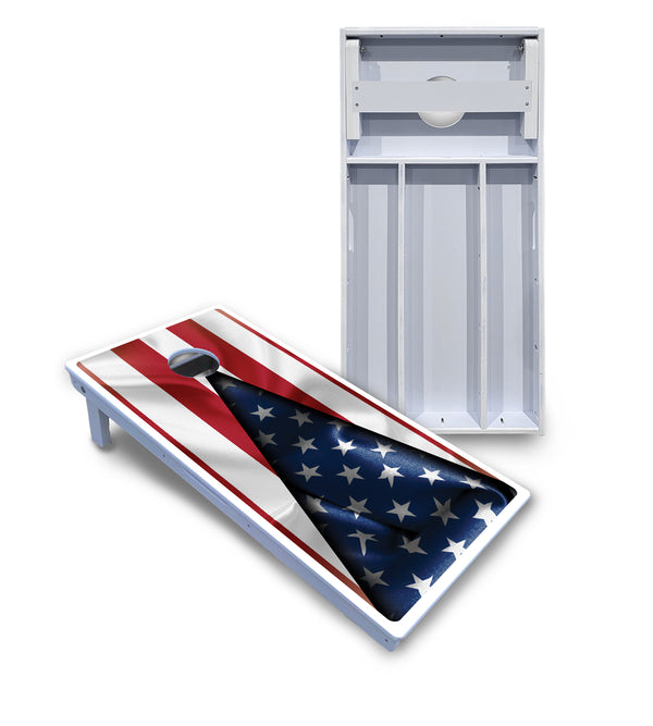 Waterproof - American Flag Triangle - All Weather Boards "Outdoor Solution" 18mm(3/4")Direct UV Printed - Regulation 2' by 4' Cornhole Boards (Set of 2 Boards) Double Thick Legs, with Leg Brace & Dual Support Braces!