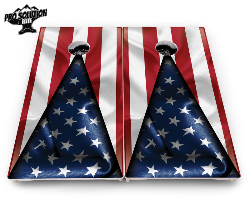 Pro Solution Elite - American Flag Triangle - Professional Tournament Cornhole Boards 3/4" Baltic Birch - Zero Bounce Zero Movement Vertical Interlocking Braces for Extra Weight & Stability +Double Thick Legs +Airmail Blocker