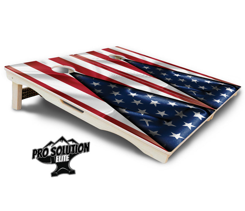 Pro Solution Elite - American Flag Triangle - Professional Tournament Cornhole Boards 3/4" Baltic Birch - Zero Bounce Zero Movement Vertical Interlocking Braces for Extra Weight & Stability +Double Thick Legs +Airmail Blocker