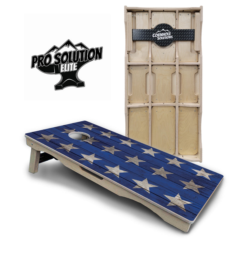 Pro Solution Elite - Large Stars & Stripes Design Options - Professional Tournament Cornhole Boards 3/4" Baltic Birch - Zero Bounce Zero Movement Vertical Interlocking Braces for Extra Weight & Stability +Double Thick Legs +Airmail Blocker