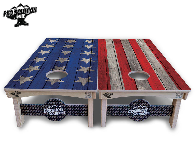 Pro Solution Elite - Large Stars & Stripes Design Options - Professional Tournament Cornhole Boards 3/4" Baltic Birch - Zero Bounce Zero Movement Vertical Interlocking Braces for Extra Weight & Stability +Double Thick Legs +Airmail Blocker