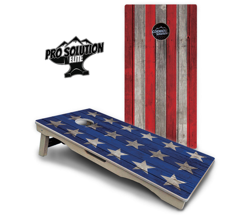 Pro Solution Elite - Large Stars & Stripes Design Options - Professional Tournament Cornhole Boards 3/4" Baltic Birch - Zero Bounce Zero Movement Vertical Interlocking Braces for Extra Weight & Stability +Double Thick Legs +Airmail Blocker