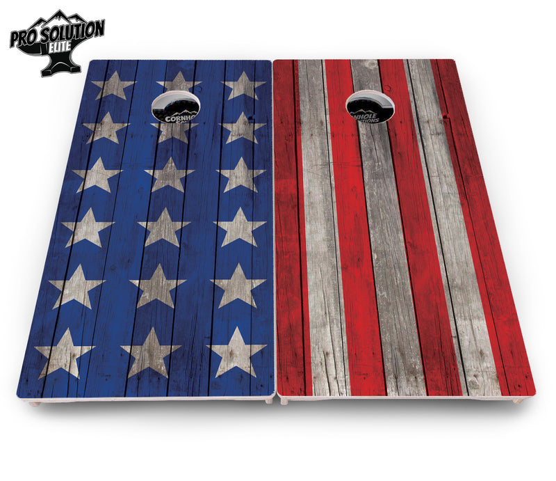 Pro Solution Elite - Large Stars & Stripes Design Options - Professional Tournament Cornhole Boards 3/4" Baltic Birch - Zero Bounce Zero Movement Vertical Interlocking Braces for Extra Weight & Stability +Double Thick Legs +Airmail Blocker