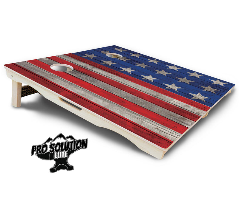 Pro Solution Elite - Large Stars & Stripes Design Options - Professional Tournament Cornhole Boards 3/4" Baltic Birch - Zero Bounce Zero Movement Vertical Interlocking Braces for Extra Weight & Stability +Double Thick Legs +Airmail Blocker