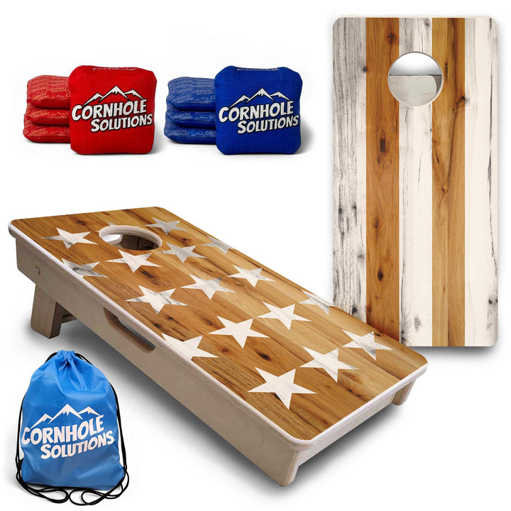 Large Natural Stars & Stripes - Mini or Vacation Size Cornhole Boards
