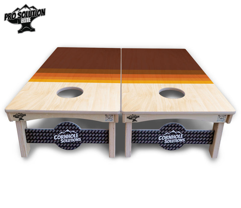 Pro Solution Elite - Retro Wood Gradient - Professional Tournament Cornhole Boards 3/4" Baltic Birch - Zero Bounce Zero Movement Vertical Interlocking Braces for Extra Weight & Stability +Double Thick Legs +Airmail Blocker