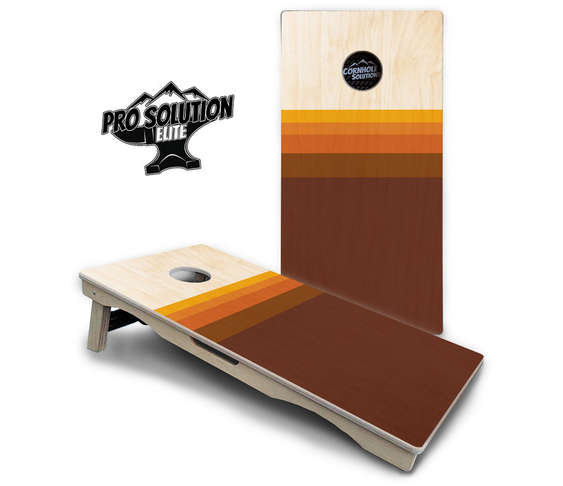 Pro Solution Elite - Retro Wood Gradient - Professional Tournament Cornhole Boards 3/4" Baltic Birch - Zero Bounce Zero Movement Vertical Interlocking Braces for Extra Weight & Stability +Double Thick Legs +Airmail Blocker