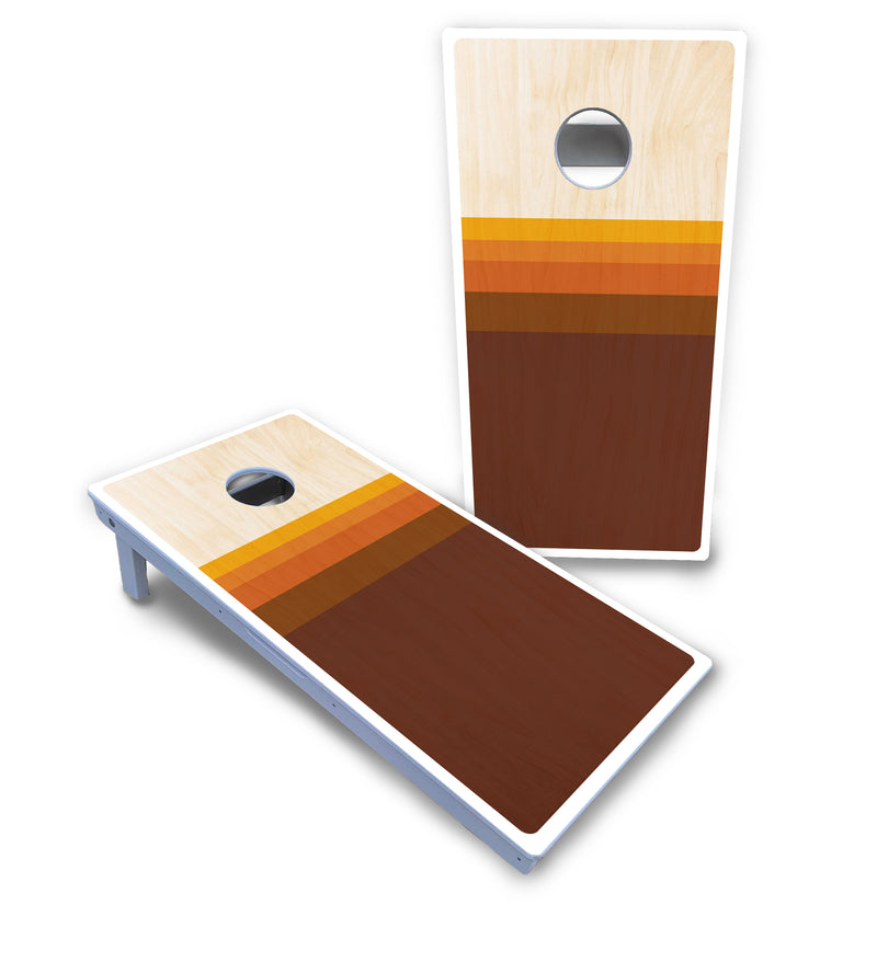 Waterproof - Retro Wood Gradient - All Weather Boards "Outdoor Solution" 18mm(3/4")Direct UV Printed - Regulation 2' by 4' Cornhole Boards (Set of 2 Boards) Double Thick Legs, with Leg Brace & Dual Support Braces!