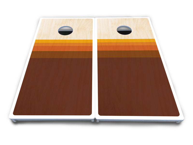 Waterproof - Retro Wood Gradient - All Weather Boards "Outdoor Solution" 18mm(3/4")Direct UV Printed - Regulation 2' by 4' Cornhole Boards (Set of 2 Boards) Double Thick Legs, with Leg Brace & Dual Support Braces!