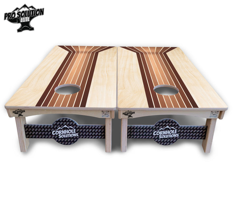 Pro Solution Elite - Retro Wood Lines - Professional Tournament Cornhole Boards 3/4" Baltic Birch - Zero Bounce Zero Movement Vertical Interlocking Braces for Extra Weight & Stability +Double Thick Legs +Airmail Blocker