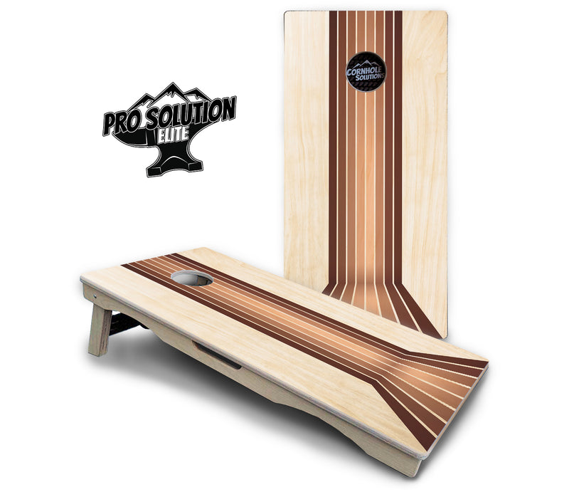 Pro Solution Elite - Retro Wood Lines - Professional Tournament Cornhole Boards 3/4" Baltic Birch - Zero Bounce Zero Movement Vertical Interlocking Braces for Extra Weight & Stability +Double Thick Legs +Airmail Blocker